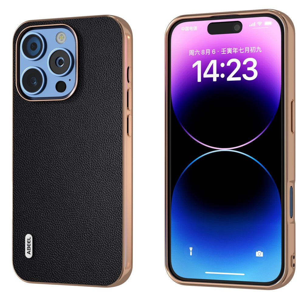 ABEEL Cover til iPhone 16 Pro Max, Galvaniseret Ægte Ko-Læder PC Telefoncover