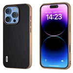 ABEEL For iPhone 16 Pro Max Case Electroplating Genuine Cow Leather PC Phone Cover