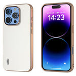 ABEEL For iPhone 16 Pro Max Case Electroplating Genuine Cow Leather PC Phone Cover