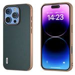ABEEL For iPhone 16 Pro Max Case Electroplating Genuine Cow Leather PC Phone Cover