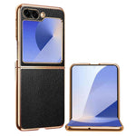 For Samsung Galaxy Z Flip7 FE 5G / Z Flip6 5G Case Litchi Texture Genuine Cow Leather+PC Phone Cover