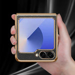 For Samsung Galaxy Z Flip7 FE 5G / Z Flip6 5G Case Litchi Texture Genuine Cow Leather+PC Phone Cover