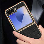 For Samsung Galaxy Z Flip7 FE 5G / Z Flip6 5G Case Litchi Texture Genuine Cow Leather+PC Phone Cover