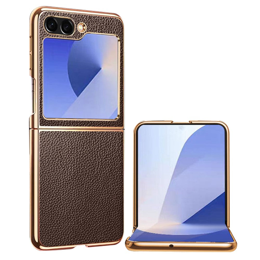 For Samsung Galaxy Z Flip7 FE 5G / Z Flip6 5G Case Litchi Texture Genuine Cow Leather+PC Phone Cover