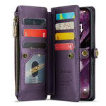 For iPhone 16 Leather Case CASEME C36 Zipper Multiple Card Slots Phone Cover with Straps