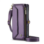 For iPhone 16 Plus Leather Case CASEME C36 Zipper Multiple Card Slots Phone Cover with Straps