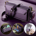 For iPhone 16 Plus Leather Case CASEME C36 Zipper Multiple Card Slots Phone Cover with Straps