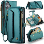 For iPhone 16 Plus Leather Case CASEME C36 Zipper Multiple Card Slots Phone Cover with Straps