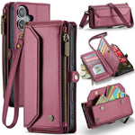 For iPhone 16 Plus Leather Case CASEME C36 Zipper Multiple Card Slots Phone Cover with Straps