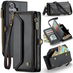 For iPhone 16 Plus Leather Case CASEME C36 Zipper Multiple Card Slots Phone Cover with Straps