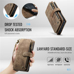 For iPhone 16 Phone Cases with Strap CASEME C30 Zipper Multiple Card Holder PU Leather Cover