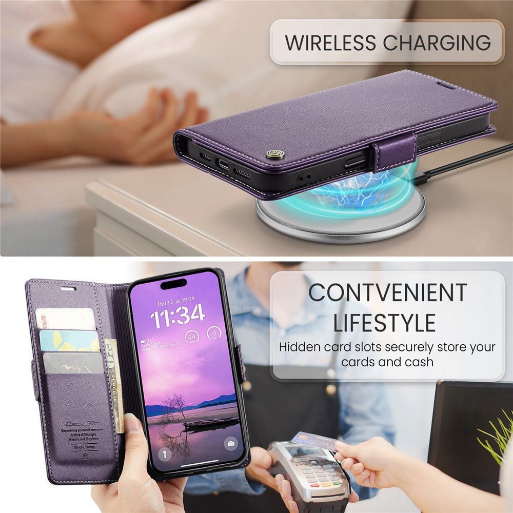 For iPhone 16 Leather Case CASEME 023 RFID Blocking 3 Card Slot Mobile Cover