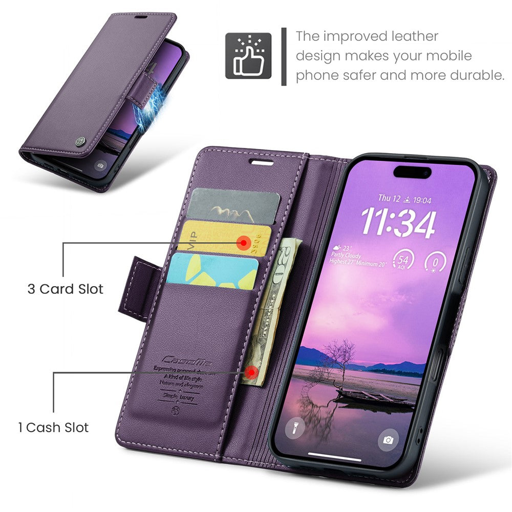 For iPhone 16 Leather Case CASEME 023 RFID Blocking 3 Card Slot Mobile Cover