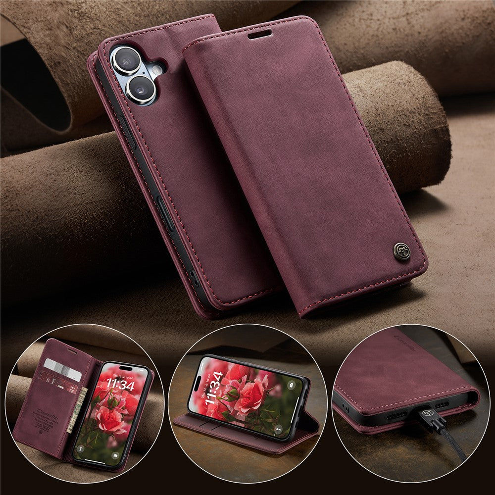 CASEME 013 Series For iPhone 16 Case Card Holder Stand Leather Phone Cover