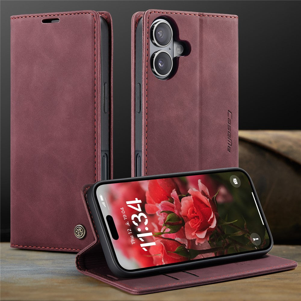 CASEME 013 Series For iPhone 16 Case Card Holder Stand Leather Phone Cover