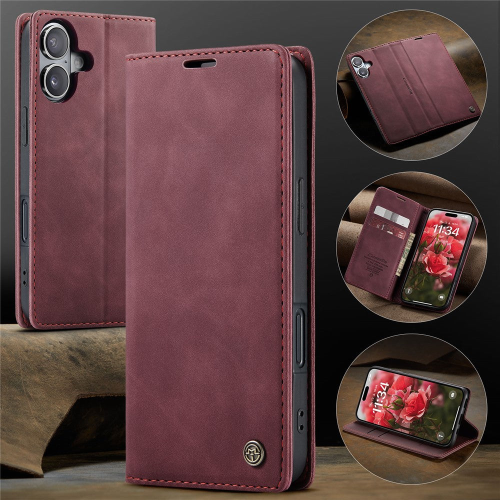 CASEME 013 Series For iPhone 16 Case Card Holder Stand Leather Phone Cover