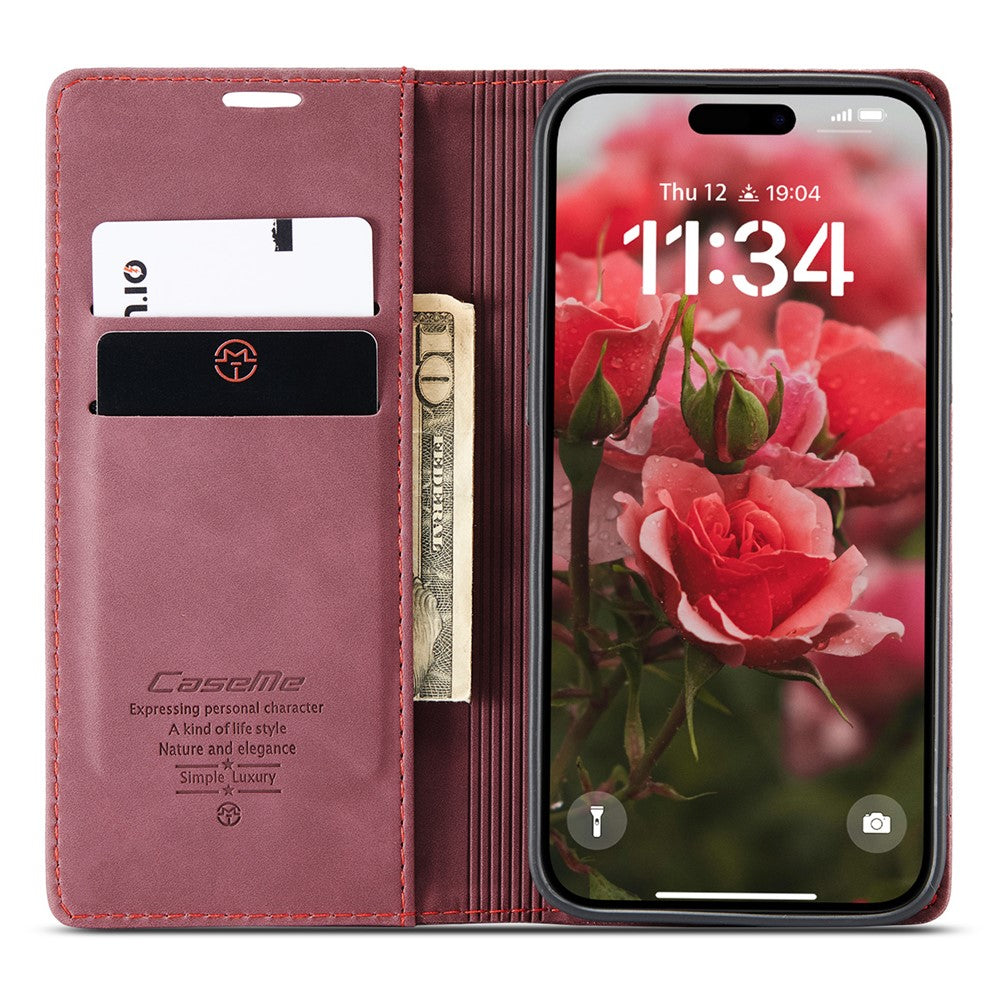 CASEME 013 Series For iPhone 16 Case Card Holder Stand Leather Phone Cover