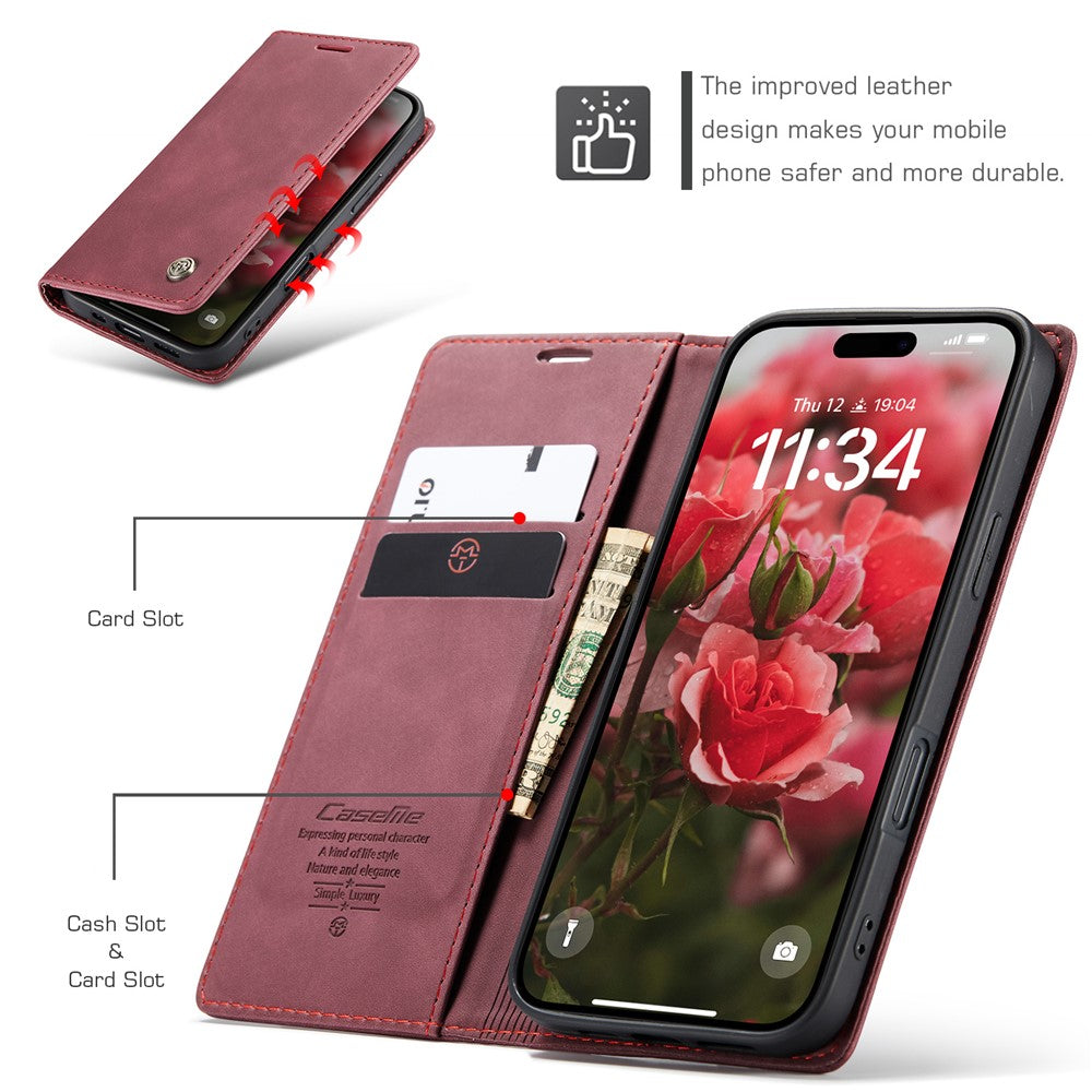 CASEME 013 Series For iPhone 16 Case Card Holder Stand Leather Phone Cover