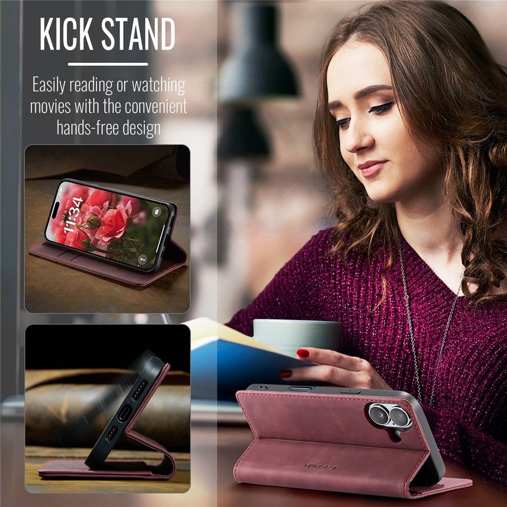 CASEME 013 Series For iPhone 16 Case Card Holder Stand Leather Phone Cover