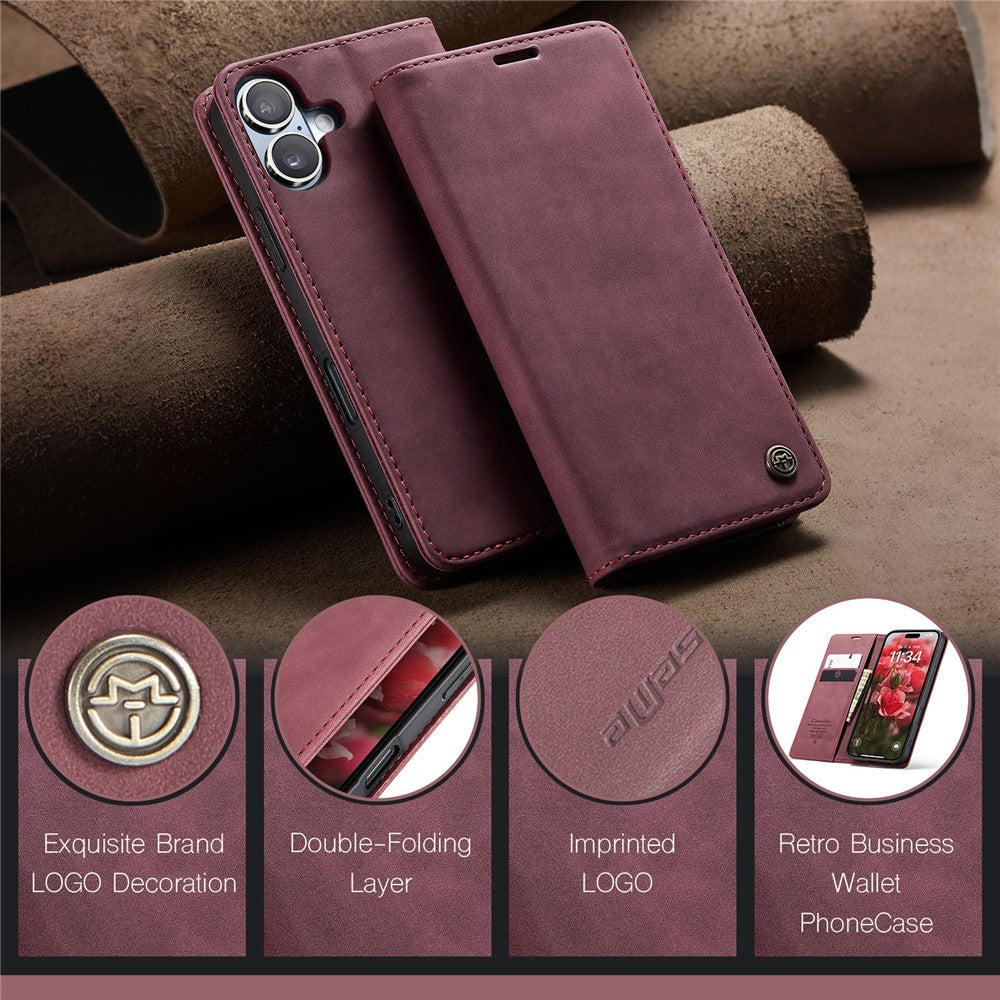 CASEME 013 Series For iPhone 16 Case Card Holder Stand Leather Phone Cover