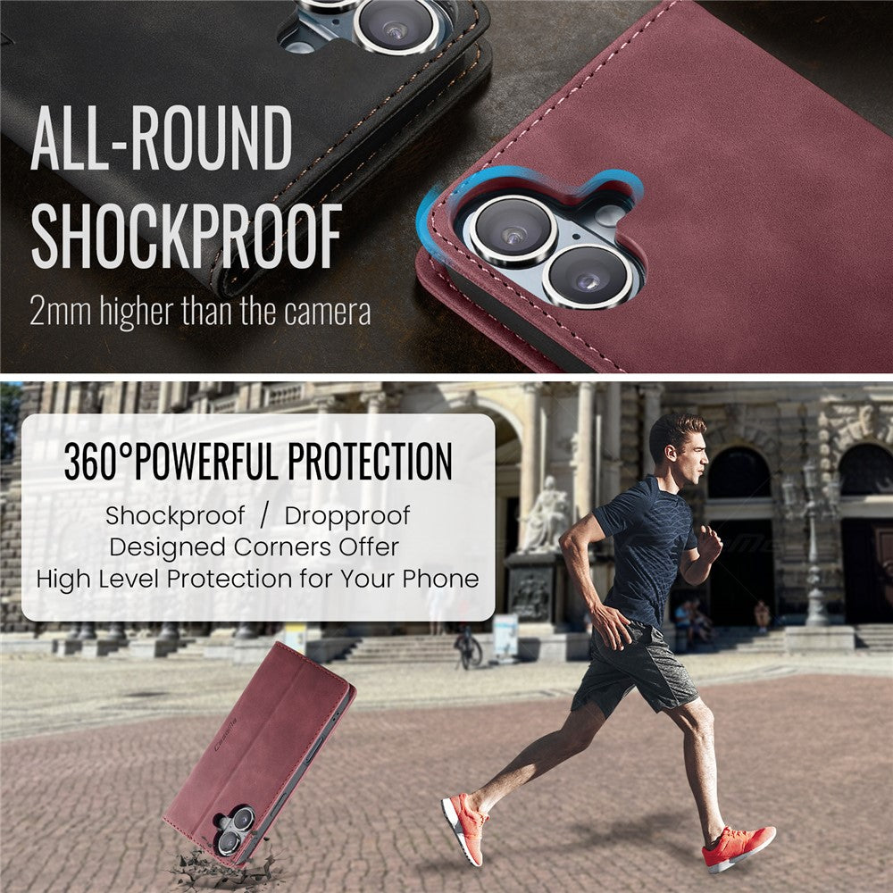 CASEME 013 Series For iPhone 16 Case Card Holder Stand Leather Phone Cover