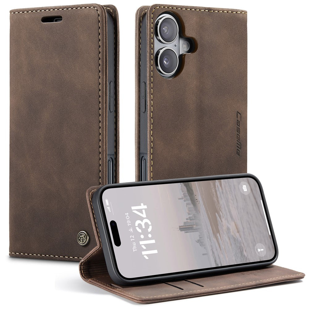 CASEME 013 Series For iPhone 16 Case Card Holder Stand Leather Phone Cover