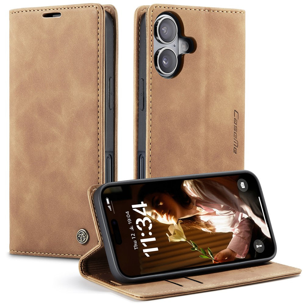 CASEME 013 Series For iPhone 16 Case Card Holder Stand Leather Phone Cover