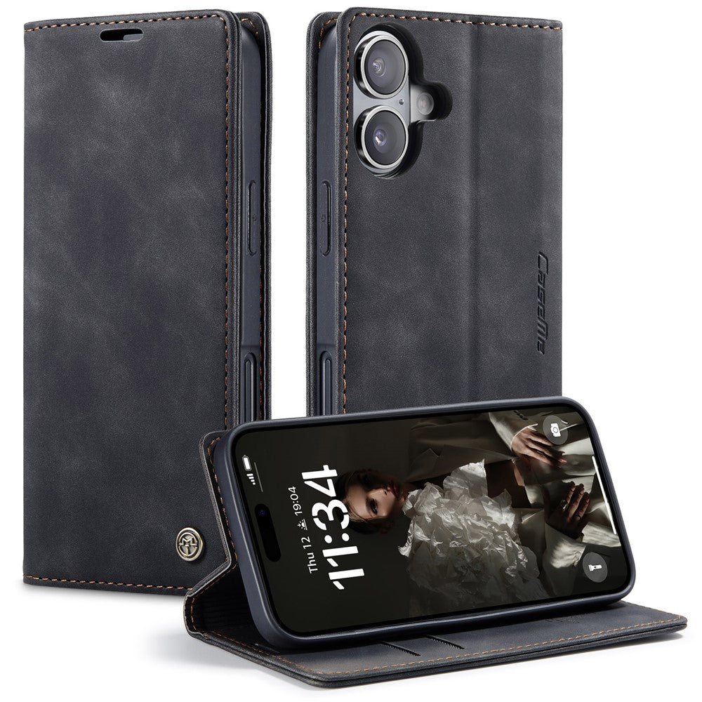 CASEME 013 Series For iPhone 16 Case Card Holder Stand Leather Phone Cover