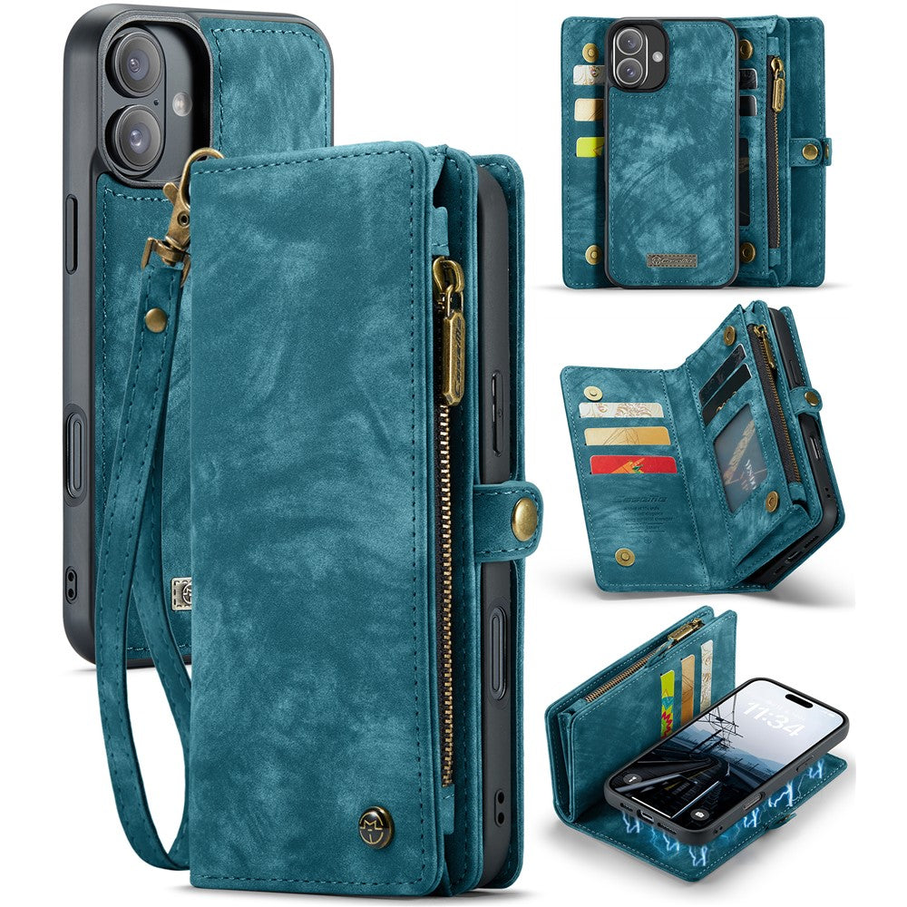 For iPhone 16 Phone Cases CASEME 008 Leather Cover with Detachable Wallet and Strap