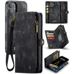 For iPhone 16 Phone Cases CASEME 008 Leather Cover with Detachable Wallet and Strap