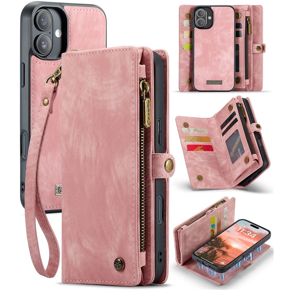For iPhone 16 Phone Cases CASEME 008 Leather Cover with Detachable Wallet and Strap