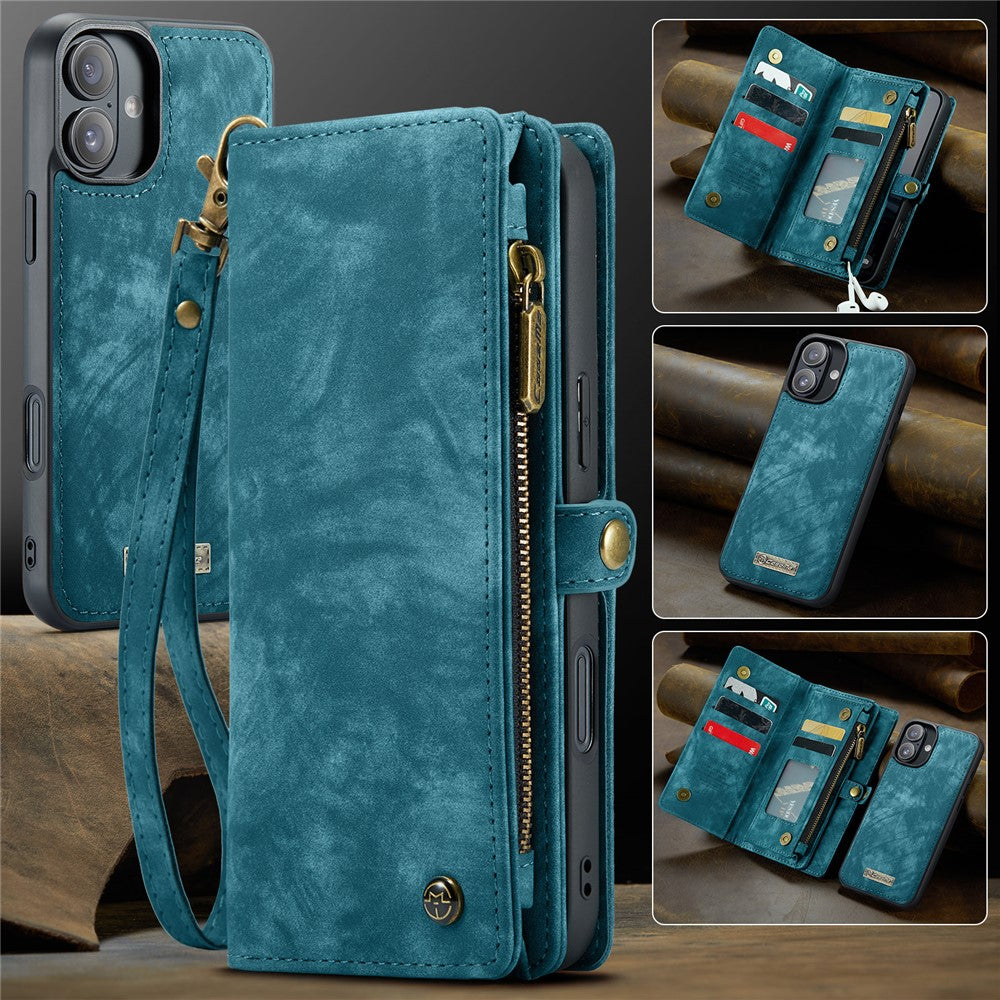 For iPhone 16 Plus Phone Cases CASEME 008 Leather Cover with Detachable Wallet and Strap