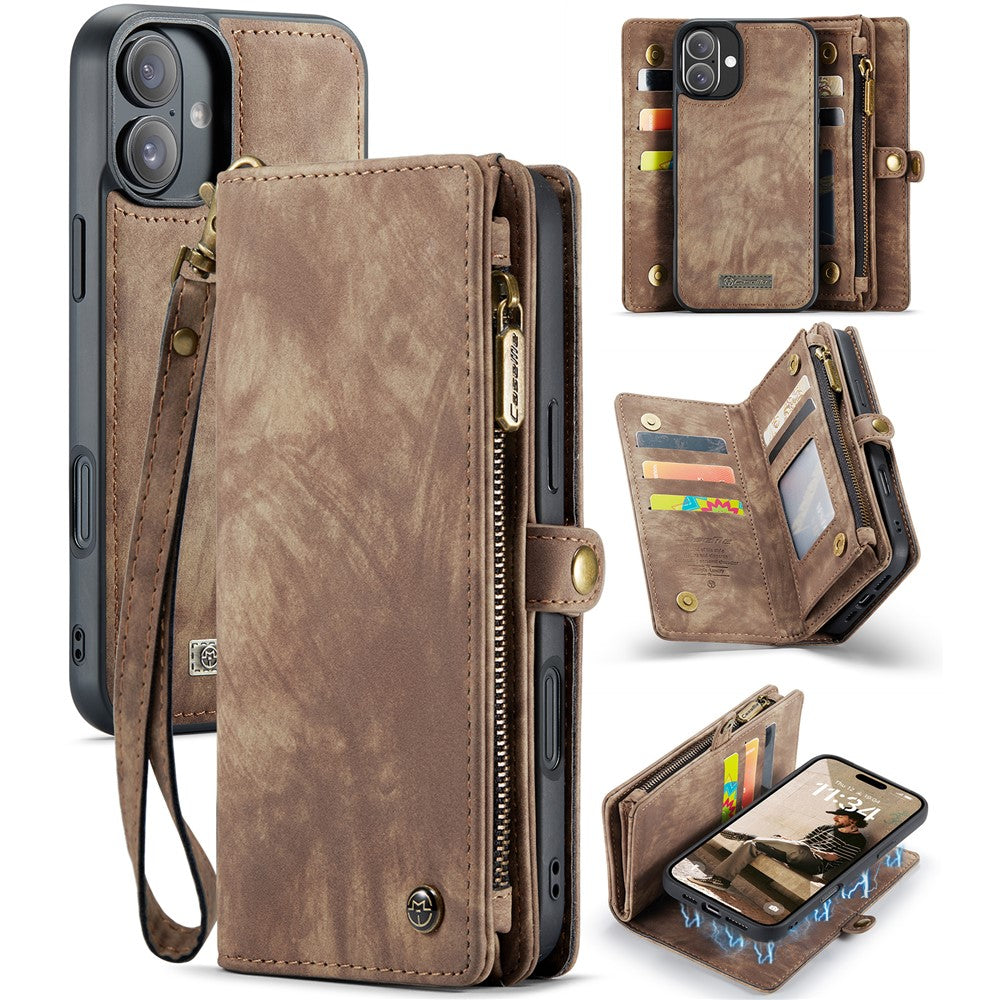 For iPhone 16 Plus Phone Cases CASEME 008 Leather Cover with Detachable Wallet and Strap