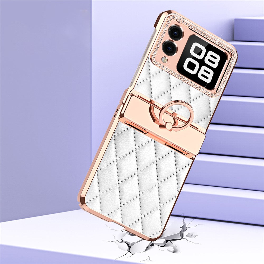Huawei Nova Flip 5G-skal Ringhållare Rhombus Läder+PC mobilskal