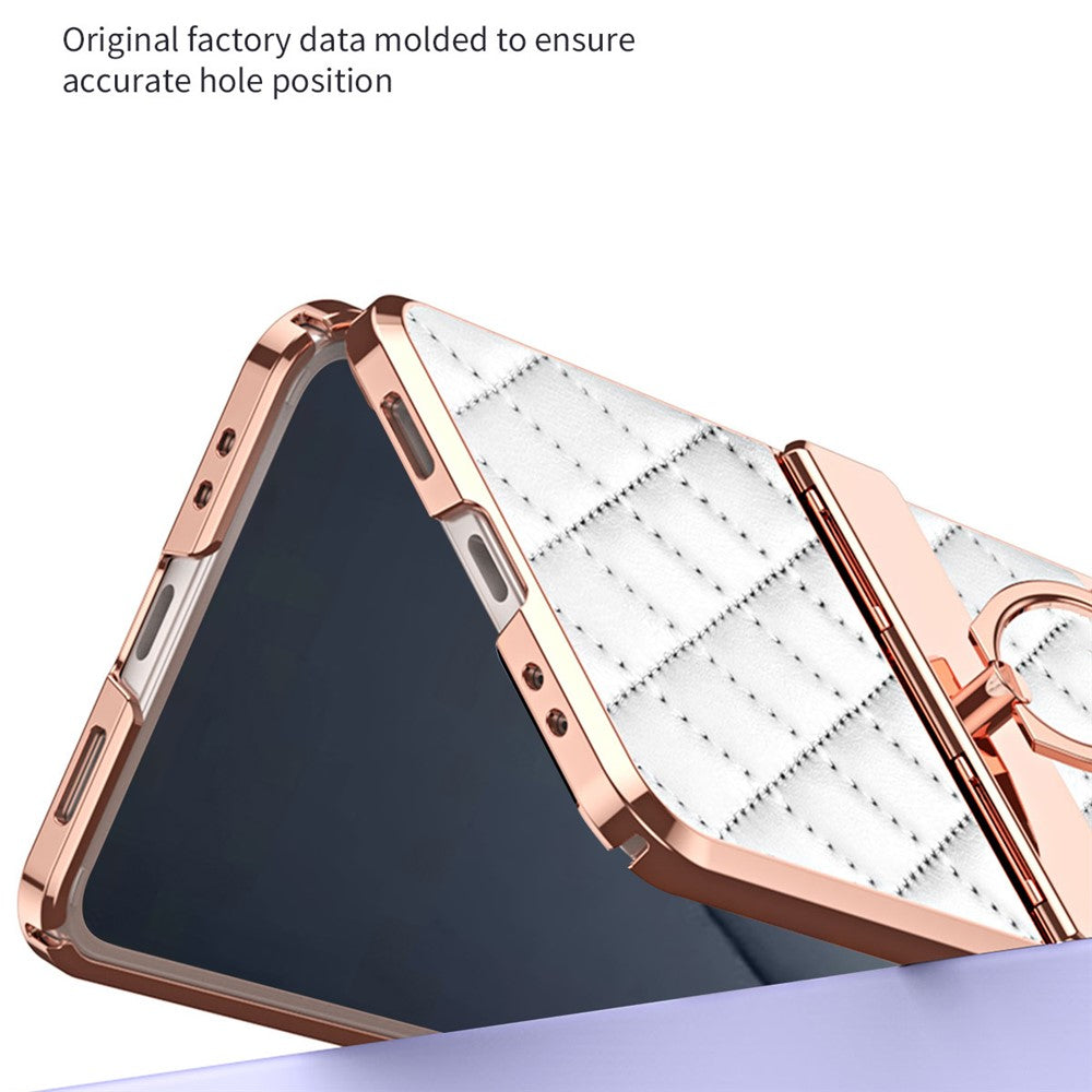 Huawei Nova Flip 5G-skal Ringhållare Rhombus Läder+PC mobilskal