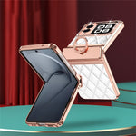 Huawei Nova Flip 5G-skal Ringhållare Rhombus Läder+PC mobilskal