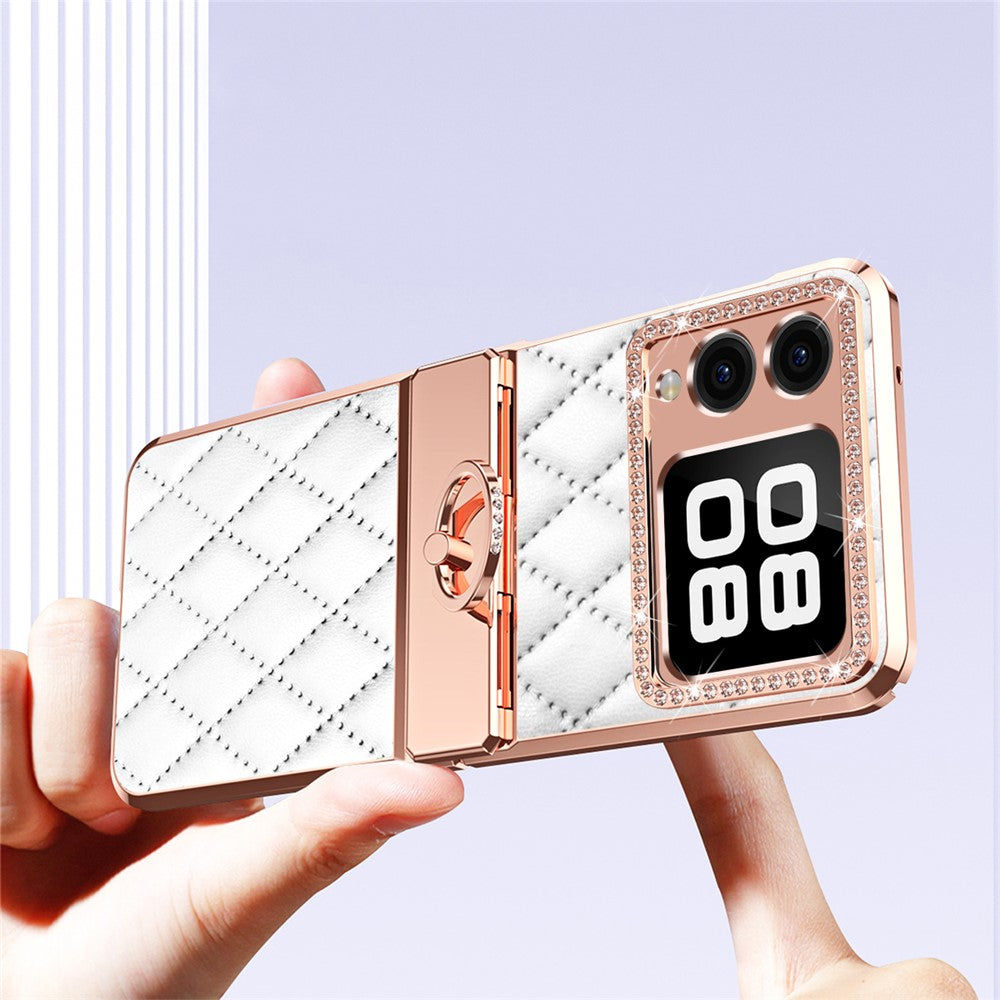Huawei Nova Flip 5G-skal Ringhållare Rhombus Läder+PC mobilskal