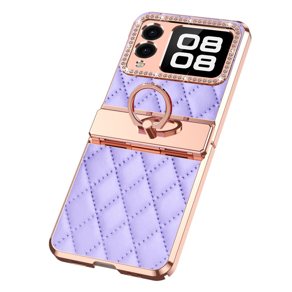 Huawei Nova Flip 5G-skal Ringhållare Rhombus Läder+PC mobilskal