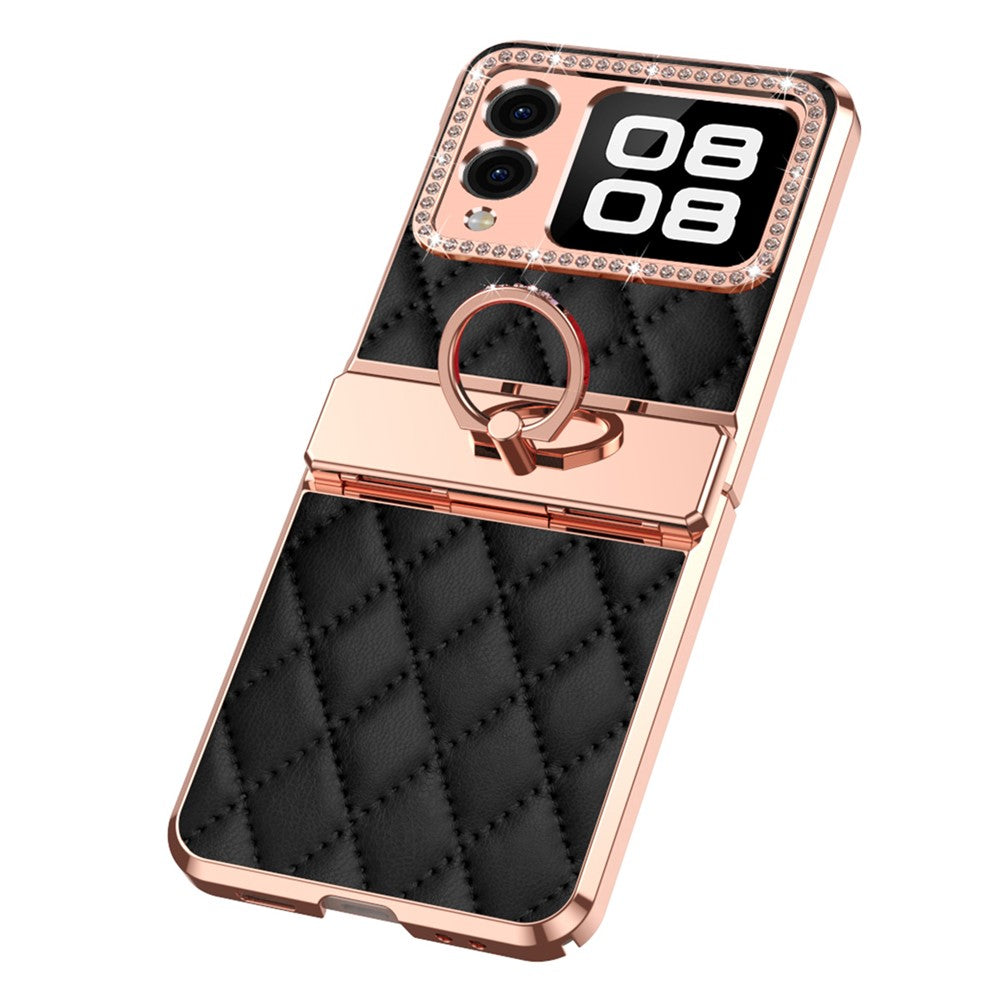 Huawei Nova Flip 5G-skal Ringhållare Rhombus Läder+PC mobilskal