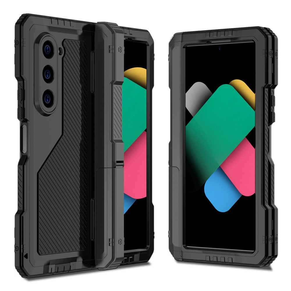 Til Samsung Galaxy Z Fold6 5G cover i aluminiumlegering+silikone med støttefod og PET-skærmfilm