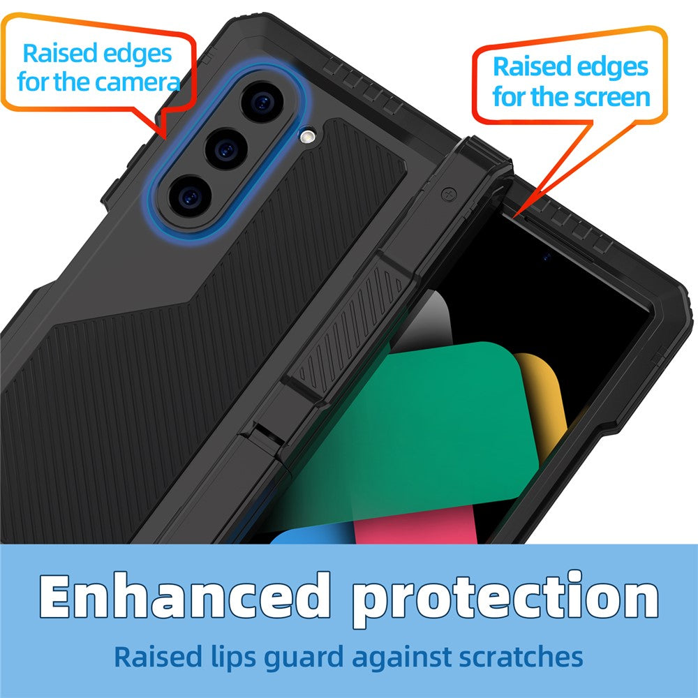 Til Samsung Galaxy Z Fold6 5G cover i aluminiumlegering+silikone med støttefod og PET-skærmfilm