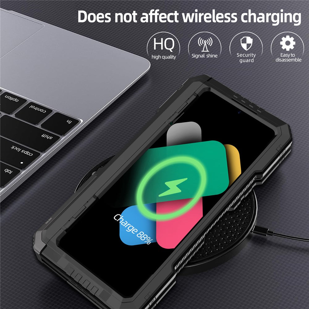 Til Samsung Galaxy Z Fold6 5G cover i aluminiumlegering+silikone med støttefod og PET-skærmfilm
