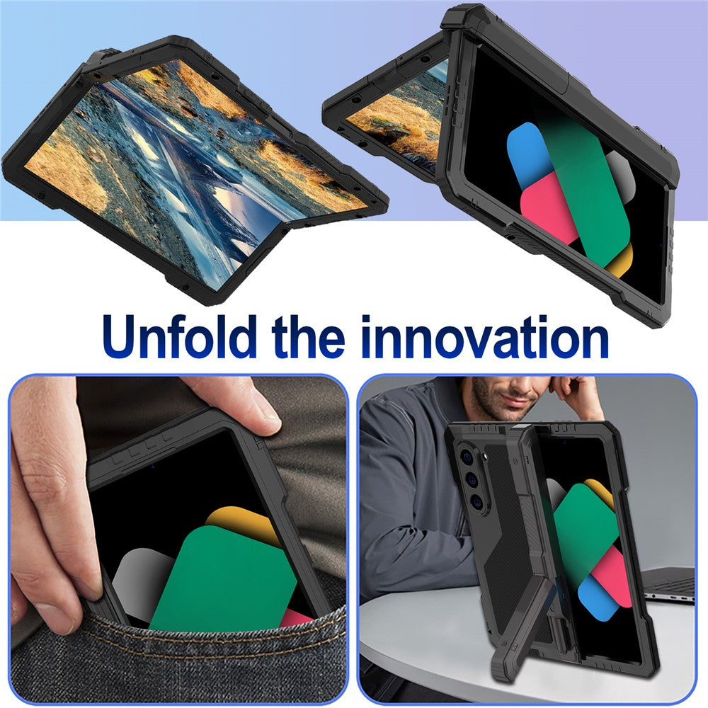 Til Samsung Galaxy Z Fold6 5G cover i aluminiumlegering+silikone med støttefod og PET-skærmfilm