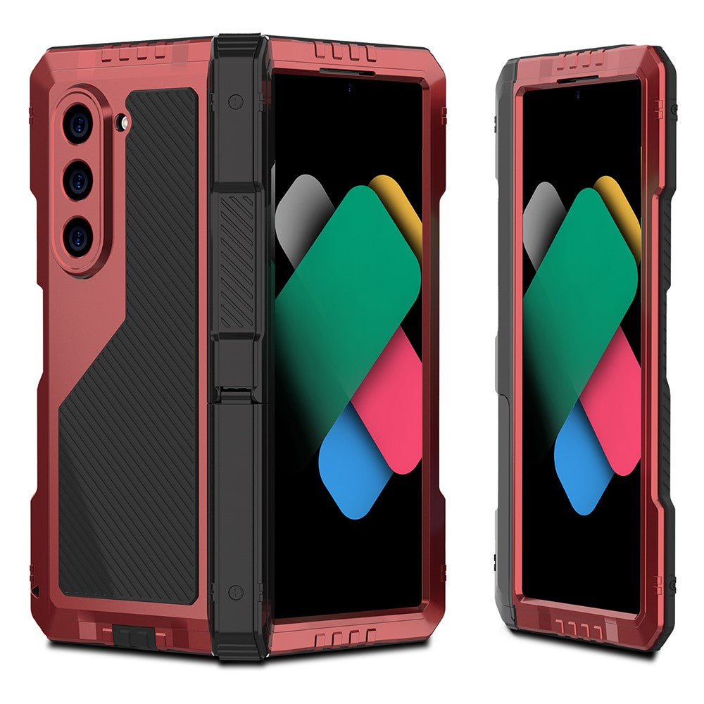 Til Samsung Galaxy Z Fold6 5G cover i aluminiumlegering+silikone med støttefod og PET-skærmfilm