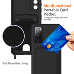 For Samsung Galaxy S20 FE Case Liquid Silicone Card Holder Phone Back Cover with Lanyard