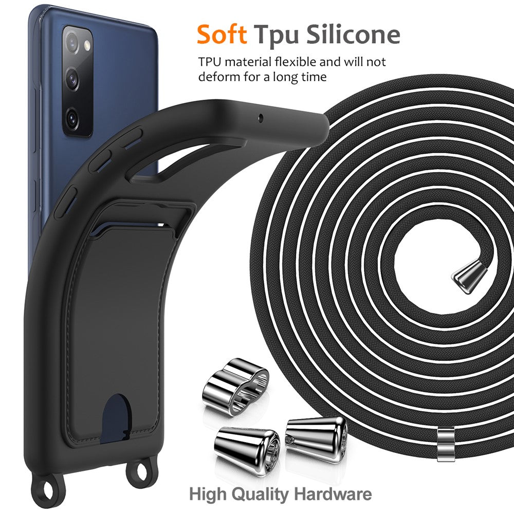 For Samsung Galaxy S20 FE Case Liquid Silicone Card Holder Phone Back Cover with Lanyard