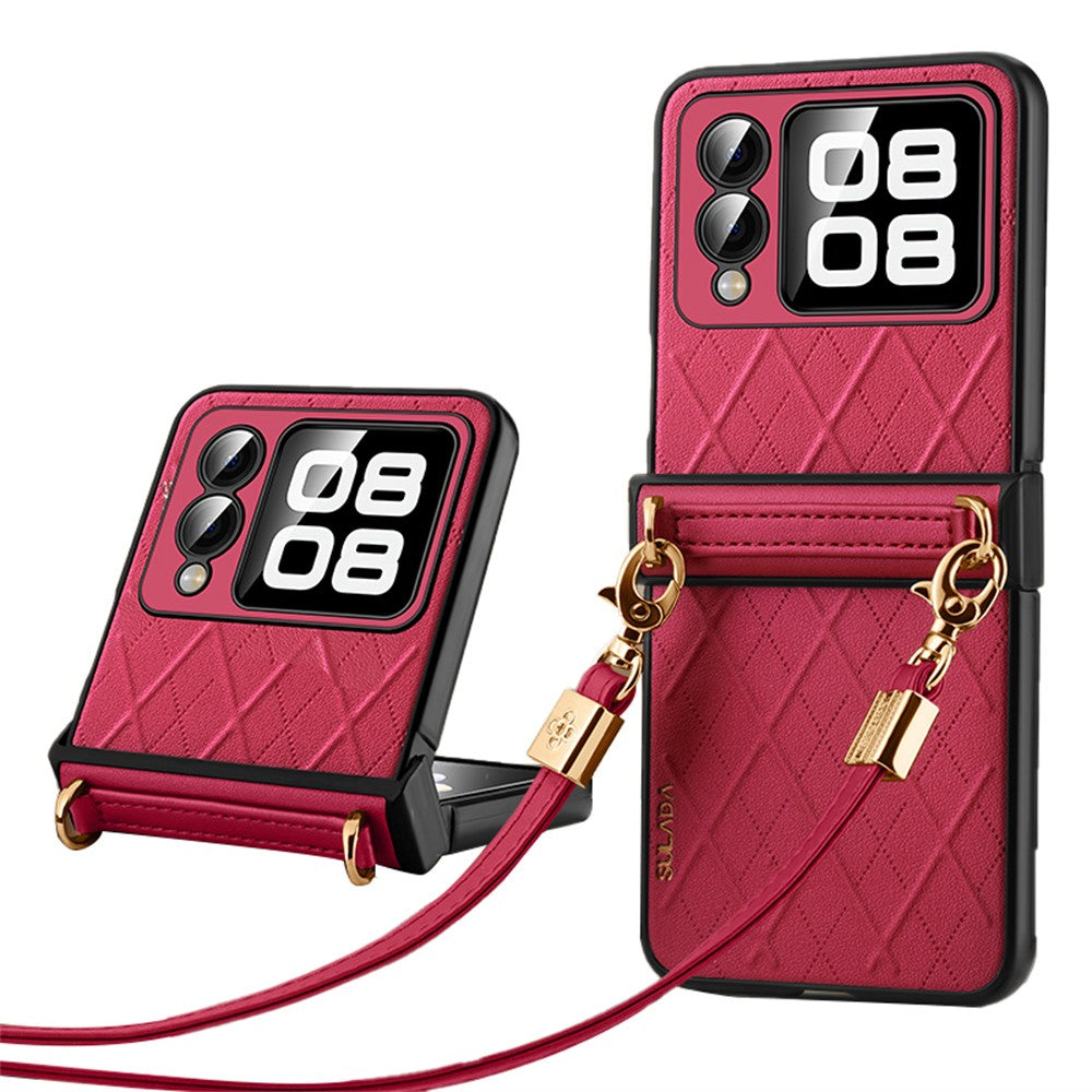 SULADA For Huawei nova Flip 5G Case Rhombus Leather+PC Phone Cover with Shoulder Strap
