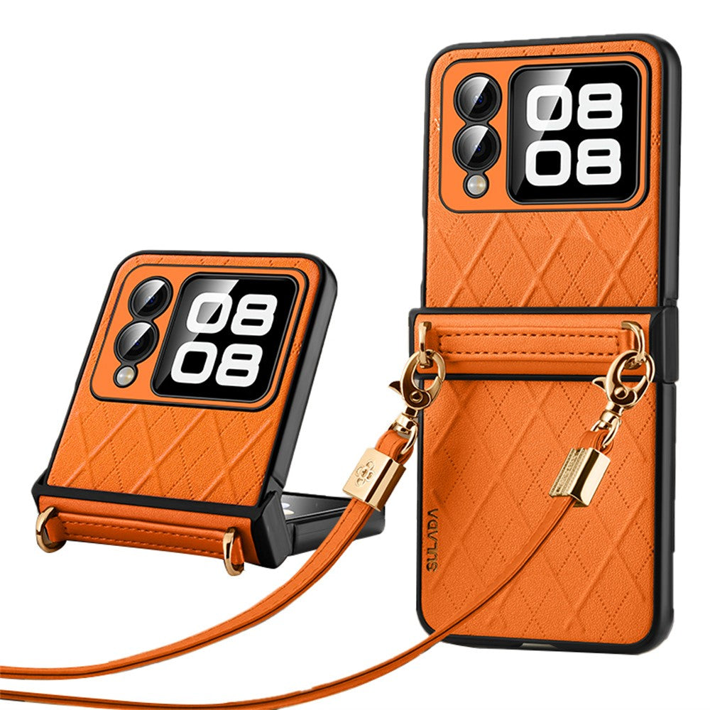 SULADA For Huawei nova Flip 5G Case Rhombus Leather+PC Phone Cover with Shoulder Strap