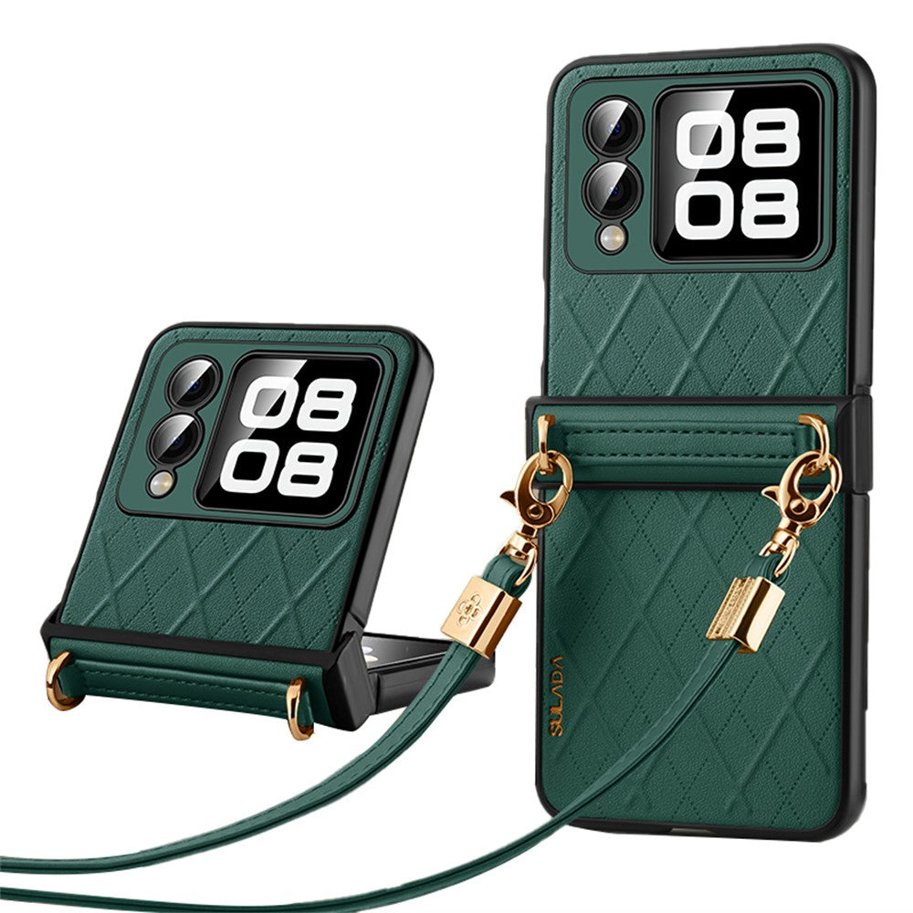 SULADA For Huawei nova Flip 5G Case Rhombus Leather+PC Phone Cover with Shoulder Strap
