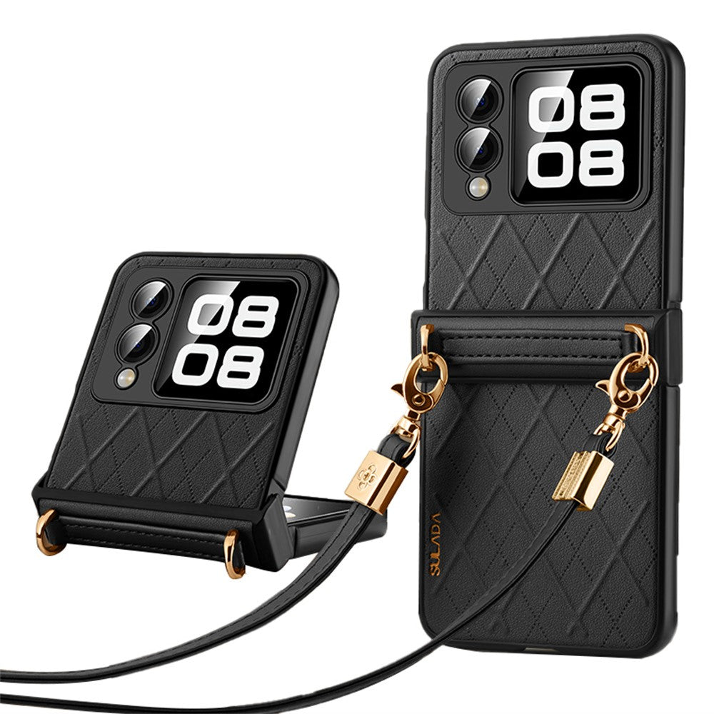 SULADA For Huawei nova Flip 5G Case Rhombus Leather+PC Phone Cover with Shoulder Strap